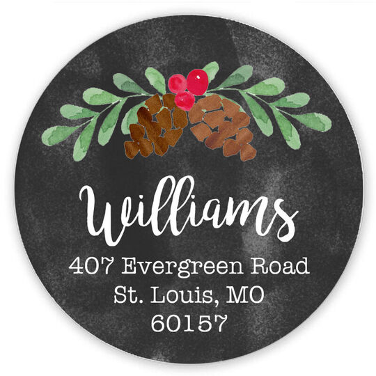 Black Pine Cone Round Address Labels